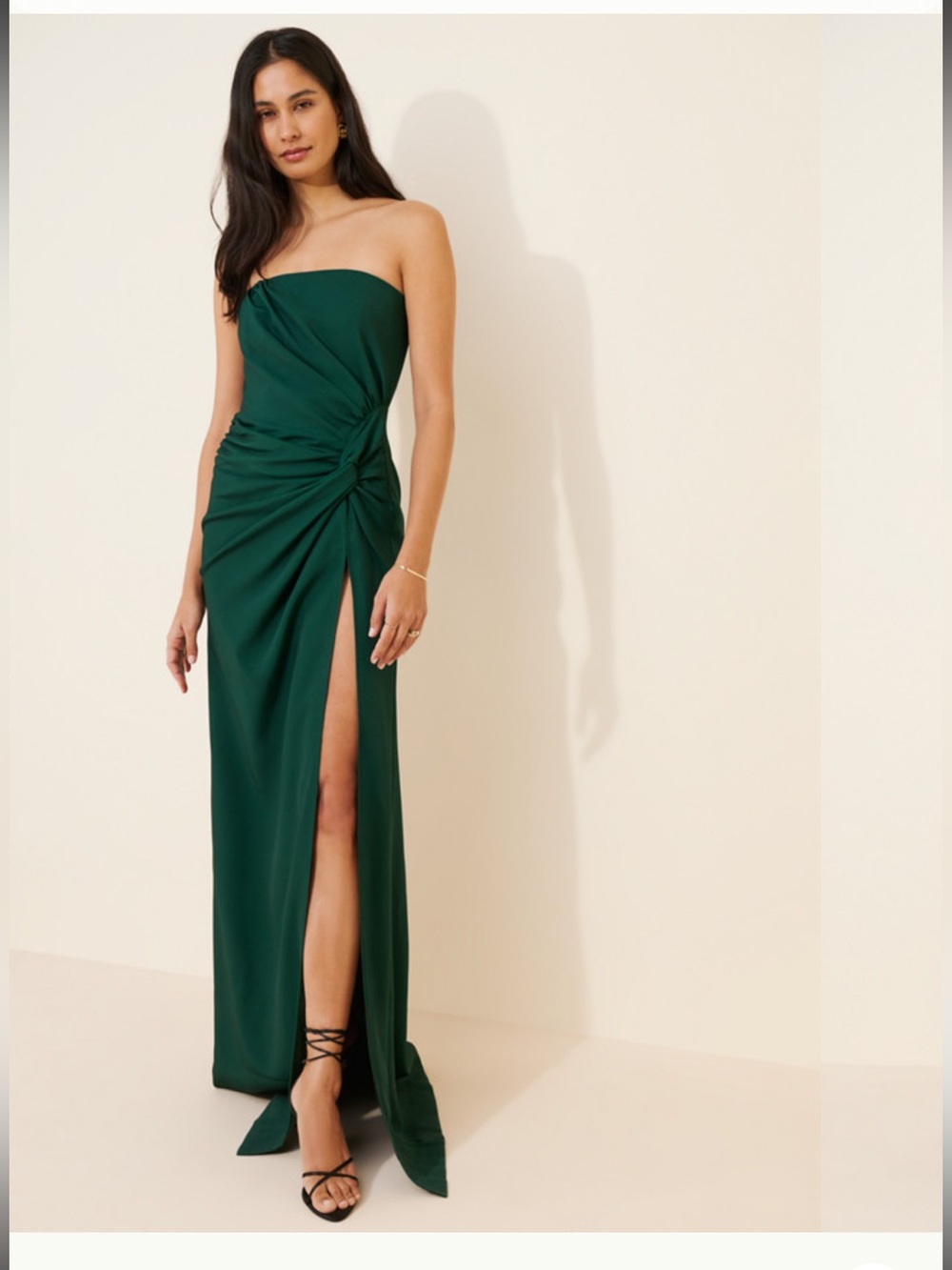 Sau Lee Strapless Emerald Green Evening Gown with Side Slit